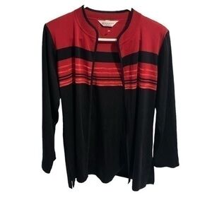 Misook Red Striped Cardigan Jacket Size Small Petite